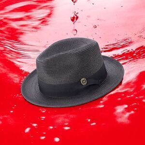 MONTIQUE MENS BLACK WIDE BRIM PINCH FEDORA HAT W/ MATCHING GROSGRAIN RIBBON H42